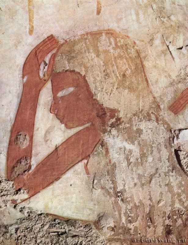 Гробница Усерхата, царского писца. Плакальщица. 1448-1422 до н.э. - Мастер гробницы Усерхата (I). 21 x 16 см. Настенная роспись. Египет. Фивы. Гробница Усерхата.
