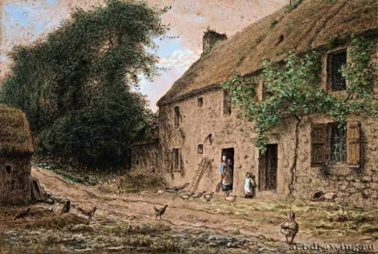 Родной дом художника в Грюши, 1863 г. - Пастель, карандаш, тушь, бумага; 31,2 x 45,5 см. Музей изящных искусств. Бостон. Франция.