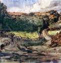 Деревушка Кузен близ Гревиля, 1854 г. - Перо, акварель; 22,5 x 28,2 см. Реализм, барбизонская школа. Франция. Будапешт. Венгерский музей изобразительных искусств.