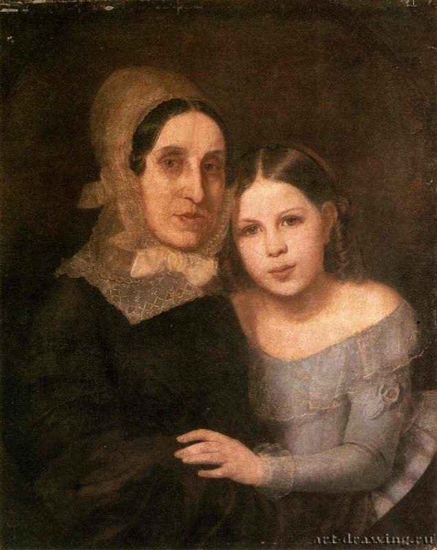 Портрет пожилой женщины с девочкой. 1850 - 69,5 x 56,5 см. Холст, масло. Россия. Кострома. Костромской областной музей изобразительных искусств.