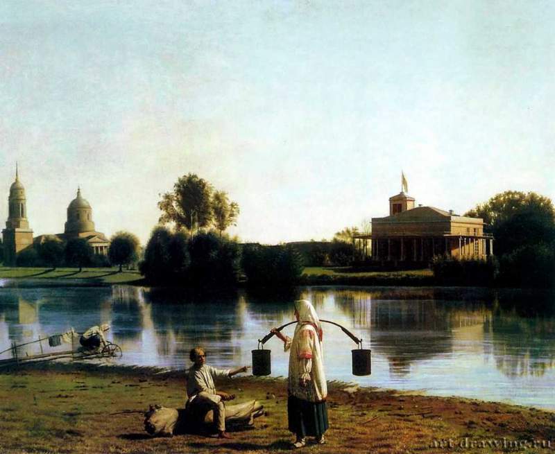 Вид на усадьбу Спасское Тамбовской губернии, 1840 г. - Холст, масло; 69 х 88,5 см. Россия. Тверь. Тверская областная картинная галерея.