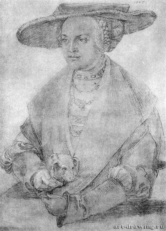 Портрет Сусанны Ансбах-Бранденбургской. 1525 - 40,3 x 29,4 Мел или свинцово-оловянный штифт, на грунтованной зеленым тоном бумаге Художественный музей Фогг, Отдел гравюры и рисунка Кембридж (Массачусетс)