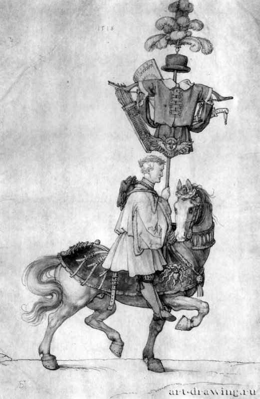 Большая триумфальная повозка, фрагмент: Венгерский трофей. 1518 - 41 x 27 Перо, акварель, на бумаге Музей истории искусства Вена