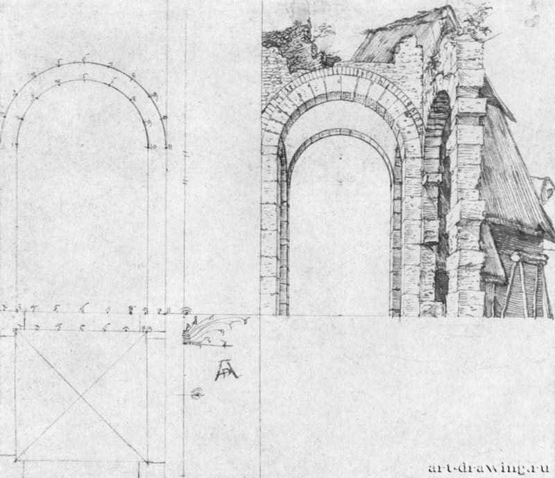 Этюд перспективы. 1502-1504 - 11,5 x 18,2 Перо на бумаге Кунстхалле, Гравюрный кабинет Гамбург