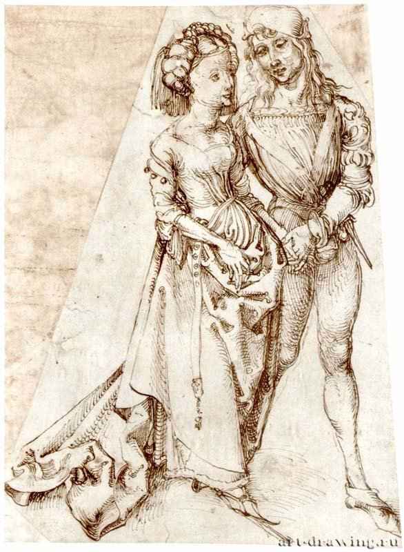 Юная пара. 1490-1494 - 25,8 х 19,1 Перо бистром, на бумаге Кунстхалле, Гравюрный кабинет Гамбург