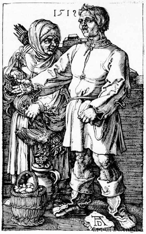 Крестьяне на рынке. 1519 - 11,6 х 7,3 Резцовая гравюра на меди Музей Метрополитен, Отделение рисунка Нью-Йорк