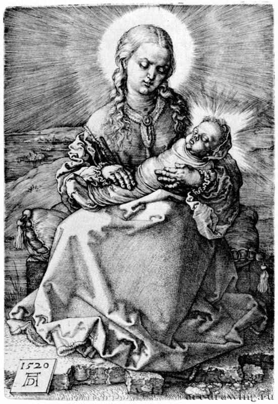 Мадонна с запеленутым Младенцем. 1520 - 14,4 х 9,7 Резцовая гравюра на меди Музей Метрополитен, Отделение рисунка Нью-Йорк