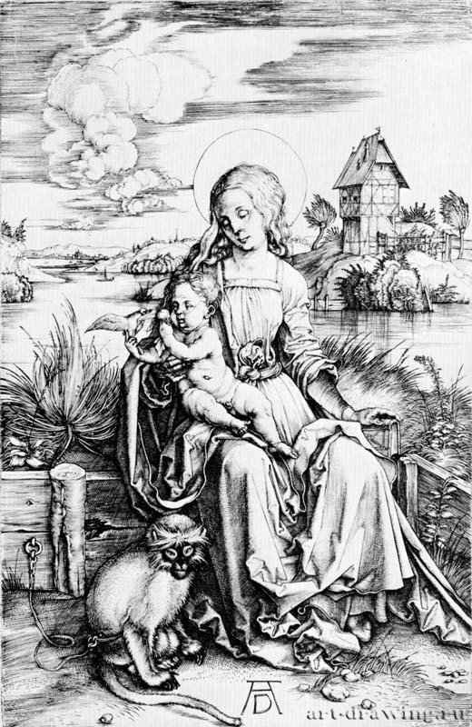 Мадонна с мартышкой. 1497-1498 - 19,1 х 12,4 Резцовая гравюра на меди Гравюрный кабинет Берлин