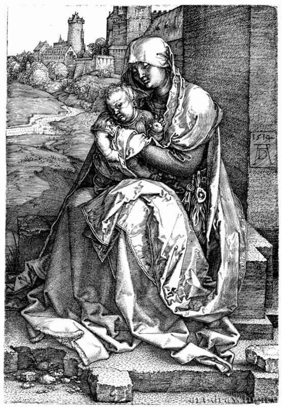 Мадонна у стены.1514 - 14,9 х 10,1 Резцовая гравюра на меди Музей Метрополитен, Отделение рисунка Нью-Йорк
