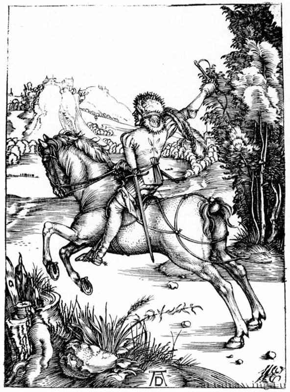 Малый гонец. 1496 - 10,8 х 7,7 Резцовая гравюра на меди Музей Метрополитен, Отделение рисунка Нью-Йорк