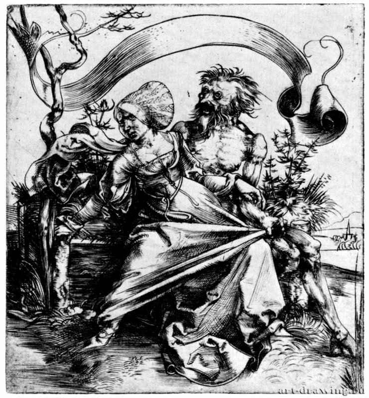 Молодая женщина и Смерть (Насильник). 1494 - 11,3 х 10 Резцовая гравюра на меди Художественный институт, Отдел гравюры и рисунка Чикаго (Иллинойс)