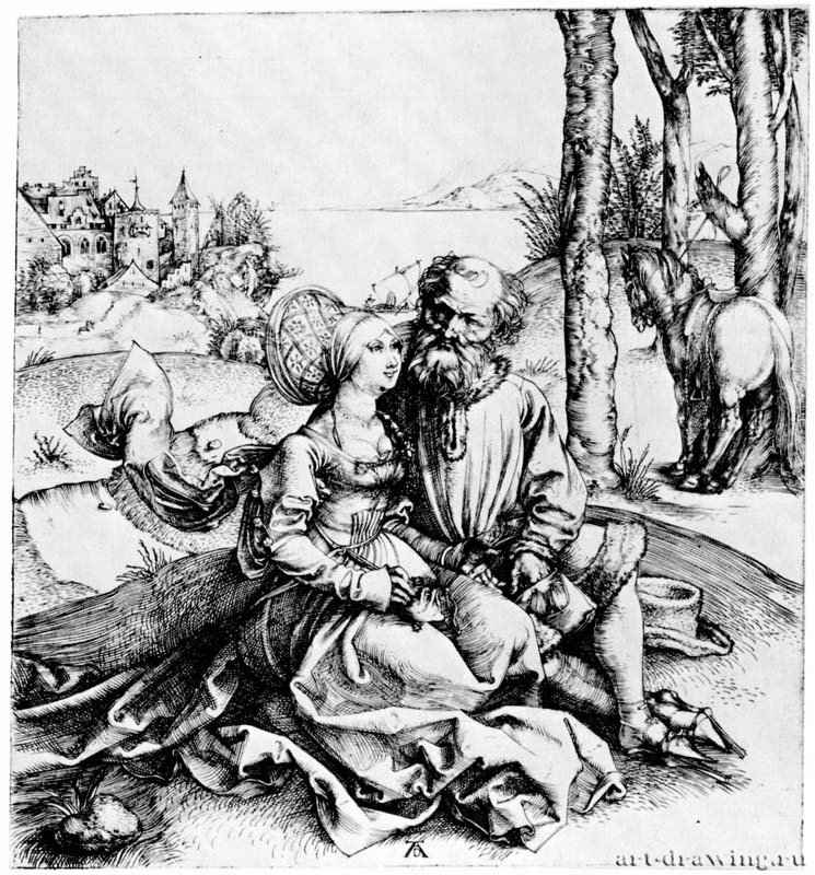 Неравная пара (Любовное предложение). 1495 - 15,1 х 13,9 Резцовая гравюра на меди Гравюрный кабинет Берлин