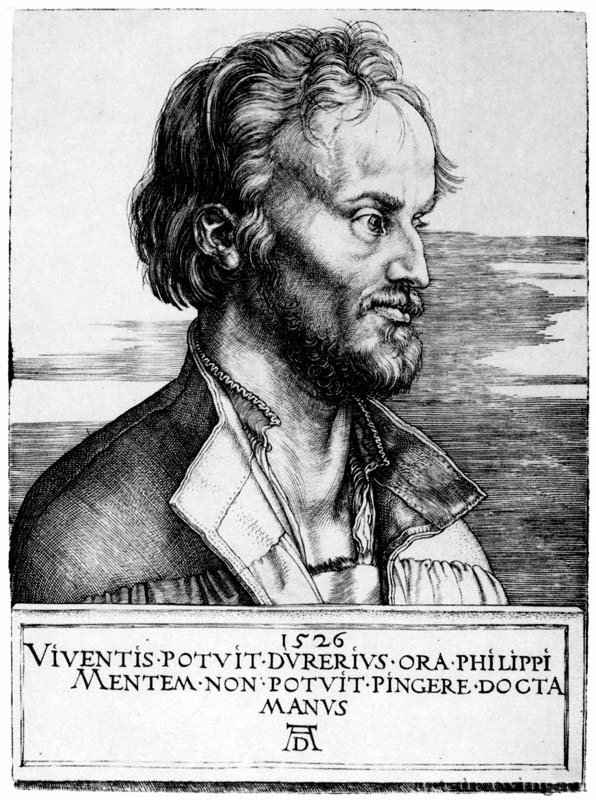 Портрет Филиппа Меланхтона. 1526 - 17,4 х 12,8 Резцовая гравюра на меди Кунстхалле, Гравюрный кабинет Карлсруэ