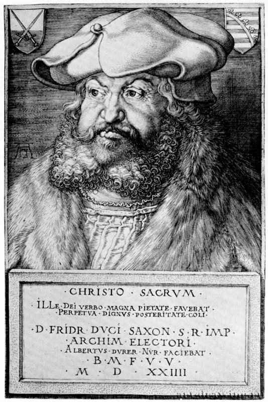 Портрет Фридрих Мудрого, курфюрста Саксонии. 1524 - 18,8 х 12,2 Резцовая гравюра на меди Художественный институт, Отдел гравюры и рисунка Чикаго (Иллинойс)