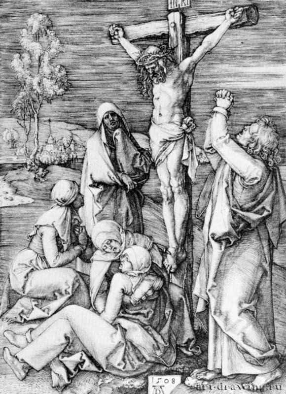 Распятие. 1508 - 13,3 х 9,8 Резцовая гравюра на меди Музей Метрополитен, Отделение рисунка Нью-Йорк