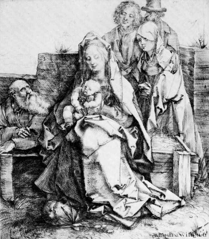 Святое семейство со святыми Иоанном, Магдалиной и Никодимом. 1512 - 21,6 х 19 Офорт и гравюра сухой иглой Гравюрный кабинет Берлин