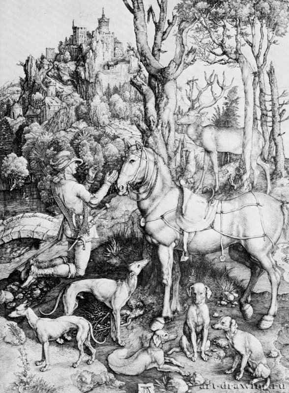 Святой Евстахий. 1500-1502 - 35,5 х 25,9 Резцовая гравюра на меди Музей Метрополитен, Отделение рисунка Нью-Йорк