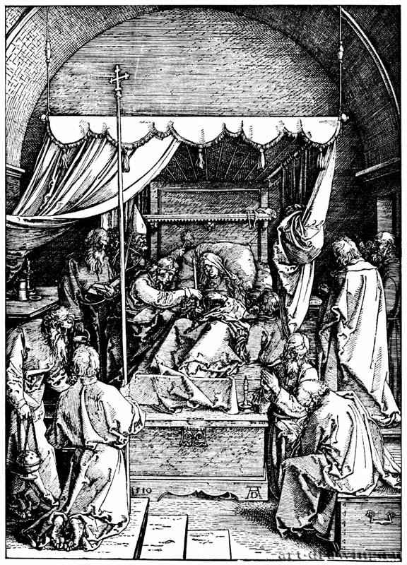 Серия "Жизнь Марии". Смерть Марии. 1510 - 29,5 х 21 Ксилография