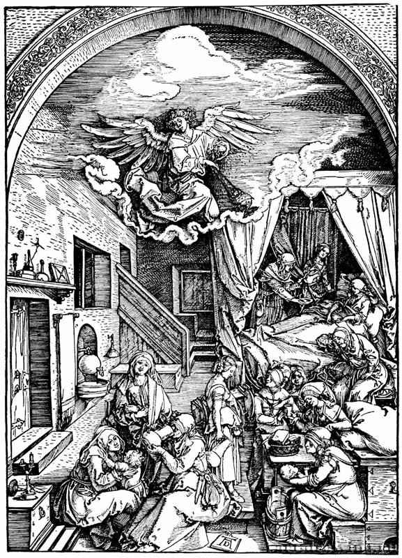 Серия "Жизнь Марии". Рождение Девы Марии. 1503 - 29,5 х 21 Ксилография