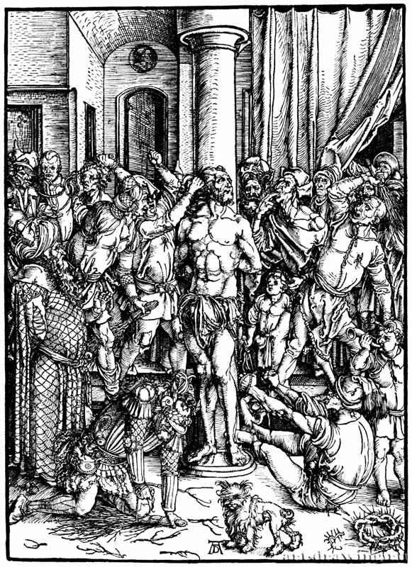 Серия "Большие Страсти". Бичевание Христа. 1510 - 39 х 28 Ксилография