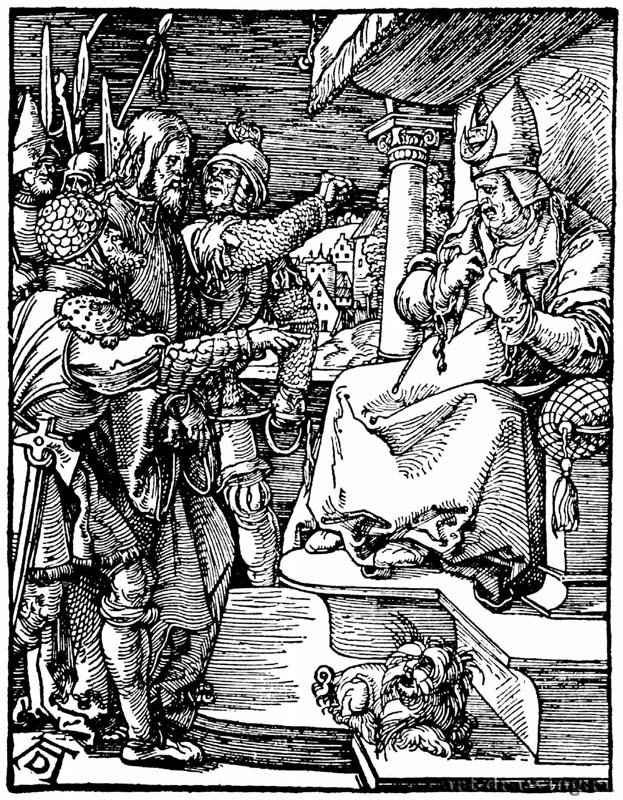 Серия "Малые Страсти". Христос перед Анной. 1509 - 12,7 х 9,7 Ксилография
