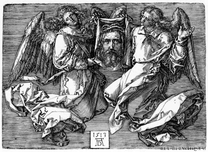 Судариум (Плат святой Вероники с ликом Христа). 1513 - 10,2 х 14 Резцовая гравюра на меди Музей Метрополитен, Отделение рисунка Нью-Йорк