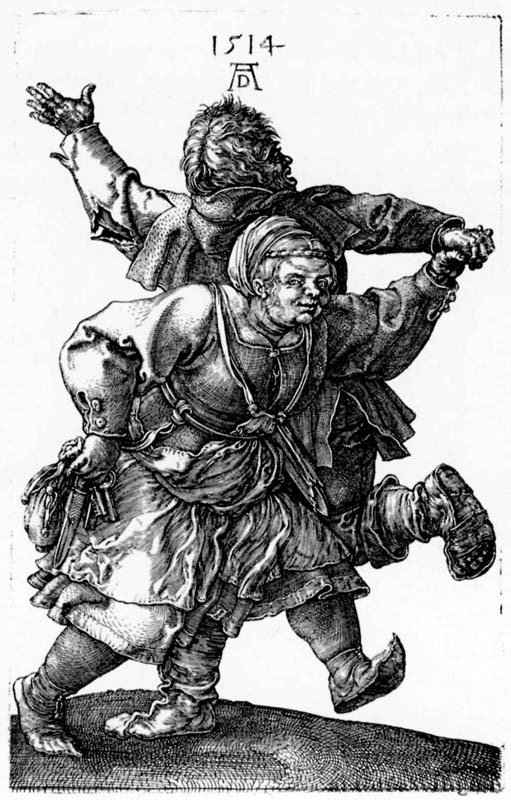 Танцующие крестьяне. 1514 - 11,8 х 7,5 Резцовая гравюра на меди Музей Метрополитен, Отделение рисунка Нью-Йорк