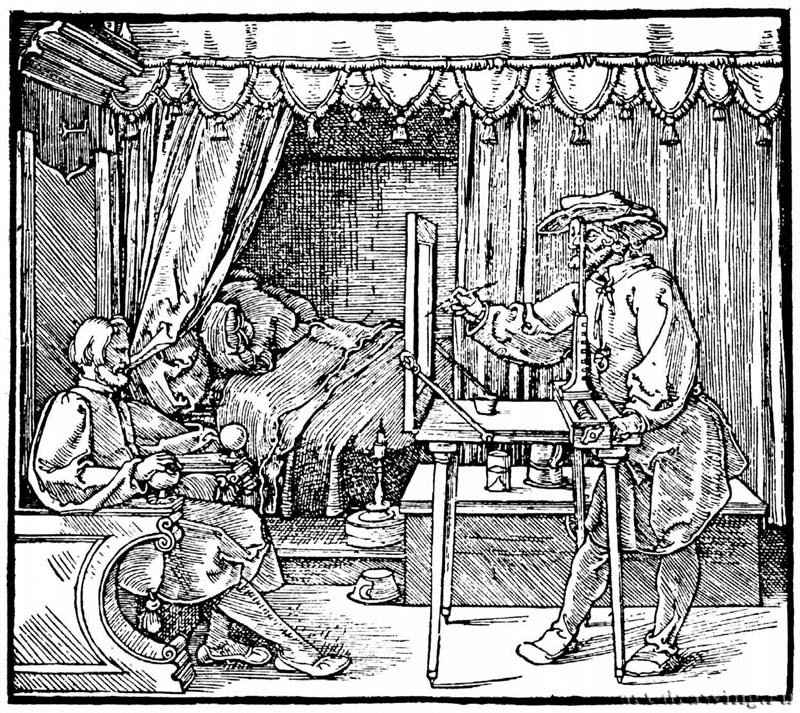 Художник, рисующий сидящего мужчину. 1512-1525 - 13,1 х 14,9 Ксилография