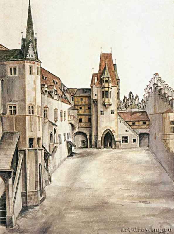 Дворик бывшего замка в Иннсбруке. Облака, 1494 г. - Акварель; 33,5 x 26,7 см. Вена. Альбертина. Германия.