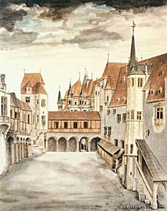 Дворик бывшего замка в Иннсбруке. Облака, 1494 г. - Акварель; 33,7 x 26,8 см. Вена. Альбертина. Германия.