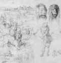 Лист этюдов с "Похищением Европы" 1495 - 29 x 41,5 Перо коричневым и черным тоном, на бумаге Собрание графики Альбертина Вена