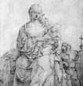 Мадонна с младенцем и мальчиком Иоанном Крестителем. 1518-1520 - 28,6 x 20,5 Перо на бумаге Девонширская коллекция Четсуорт (Дербишир)