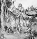 Молодая пара верхом на лошади. 1493-1494 - 21,5 x 16,5 Перо, подцветка акварелью, на бумаге Гравюрный кабинет Берлин