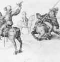Сражающиеся всадники. 1489 - 19,8 x 31,1 Перо черным и коричневым, на бумаге Британский музей, Отдел гравюры и рисунка Лондон