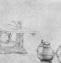Стол и кувшины. 1521 - 11,5 x 16,7 Серебряный штифт на бумаге Британский музей, Отдел гравюры и рисунка Лондон