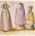 Три "знатные" женщины из Лифляндии. 1521 - 18,7 х 19,7 Перо, акварель, на бумаге Лувр, Кабинет рисунков Париж