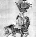 Большая триумфальная повозка, фрагмент: Венгерский трофей. 1518 - 41 x 27 Перо, акварель, на бумаге Музей истории искусства Вена
