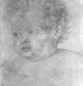 Этюд для "Большого Распятия". Детская голова. 1521-1523 - 18,9 x 15,6 Свинцово-оловянный штифт, подсветка белым, на грунтованной зеленым тоном бумаге Британский музей, Отдел гравюры и рисунка Лондон