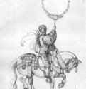 Большая триумфальная повозка, фрагмент: Юный всадник, несущий венок. 1518 - 42,4 x 29,8 Перо на бумаге Собрание графики Альбертина Вена