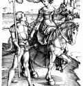 Всадница и ландскнехт. 1496-1497 - 10,8 х 7,7 Резцовая гравюра на меди Музей Метрополитен, Отделение рисунка Нью-Йорк