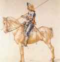 Всадник в доспехе. 1498 - 41 х 32,4 Перо, подцветка акварелью, на бумаге Собрание графики Альбертина Вена