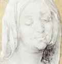 Голова Марии. 1503 - 26,5 х 17,9 Черный мел, на бумаге, раскраска позднейшего времени Гравюрный кабинет Берлин