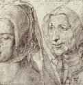 Головы старухи и молодой женщины из Бергена. 1520 - 12,9 х 19 Серебряный штифт на грунтованной бумаге Музей Конде Шантийи