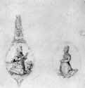 Два эскиза украшений для черенка ложки. 1515 - 14,5 x 17,5 Перо на бумаге Британский музей, Отдел гравюры и рисунка Лондон