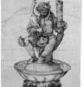 Крестьянин с гусем (фигура для фонтана). 1500 - 40,3 x 19,3 Перо, легкая отмывка акварелью, на бумаге Музей истории искусства Вена
