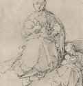 Лист с этюдами Мадонны с младенцем. 1520-1525 - 15,9 х 13,2 Перо черным тоном, на бумаге Художественный институт Штеделя, Гравюрный кабинет Франкфурт-на-Майне